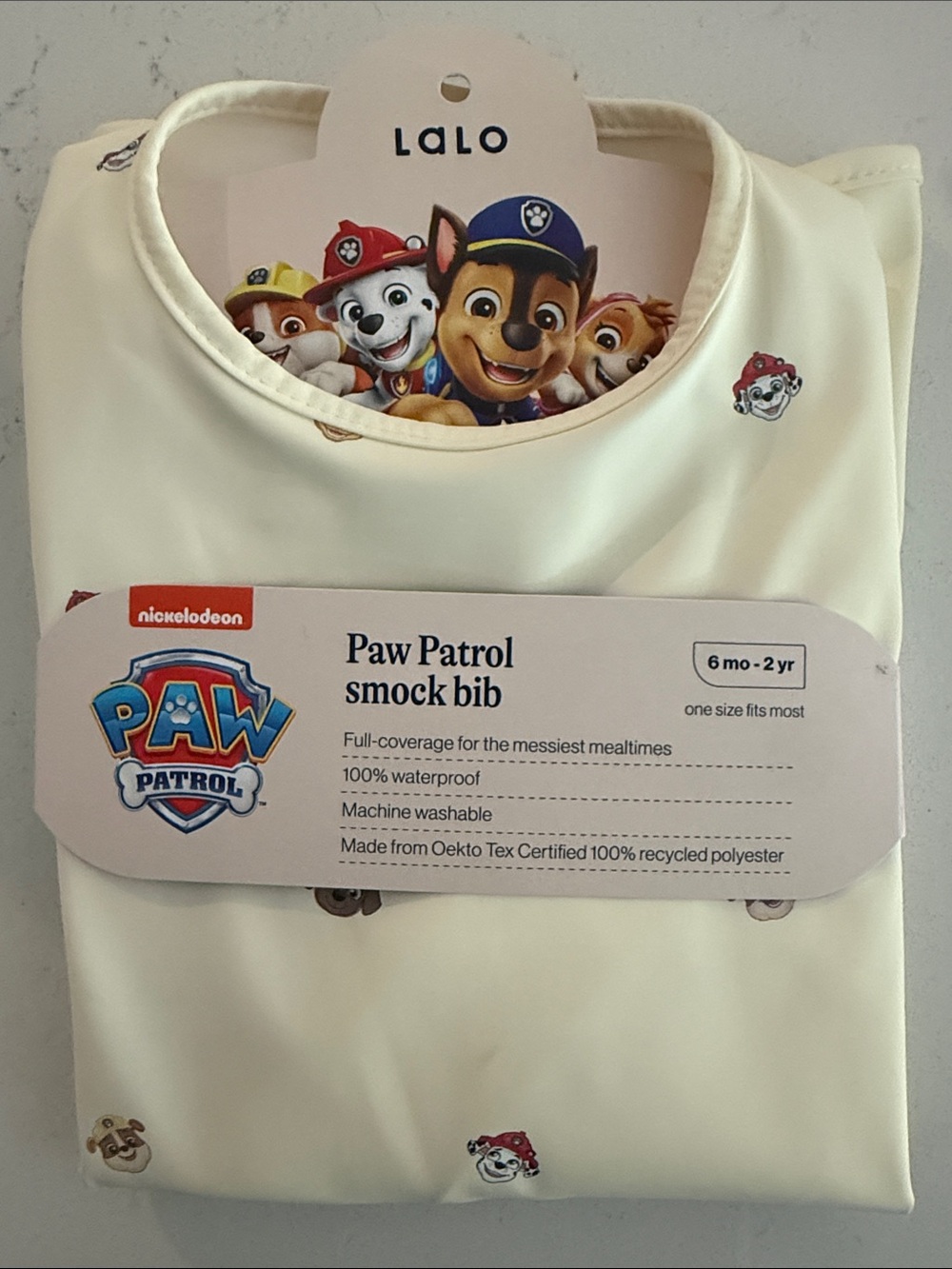 LALO Paw Patrol Cream Smock Bib for Kids